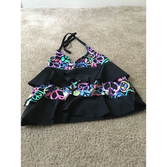 Xhilaration Girls Peace Sign Print Swim Top Tie Back Neck Size L 10-12 - Picture 1 of 7